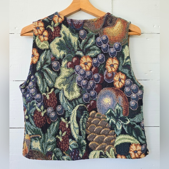 Vintage Handmade Fall Fruits  Tapestry Vest 3 Button Closure Women's Med/large - Picture 2 of 7